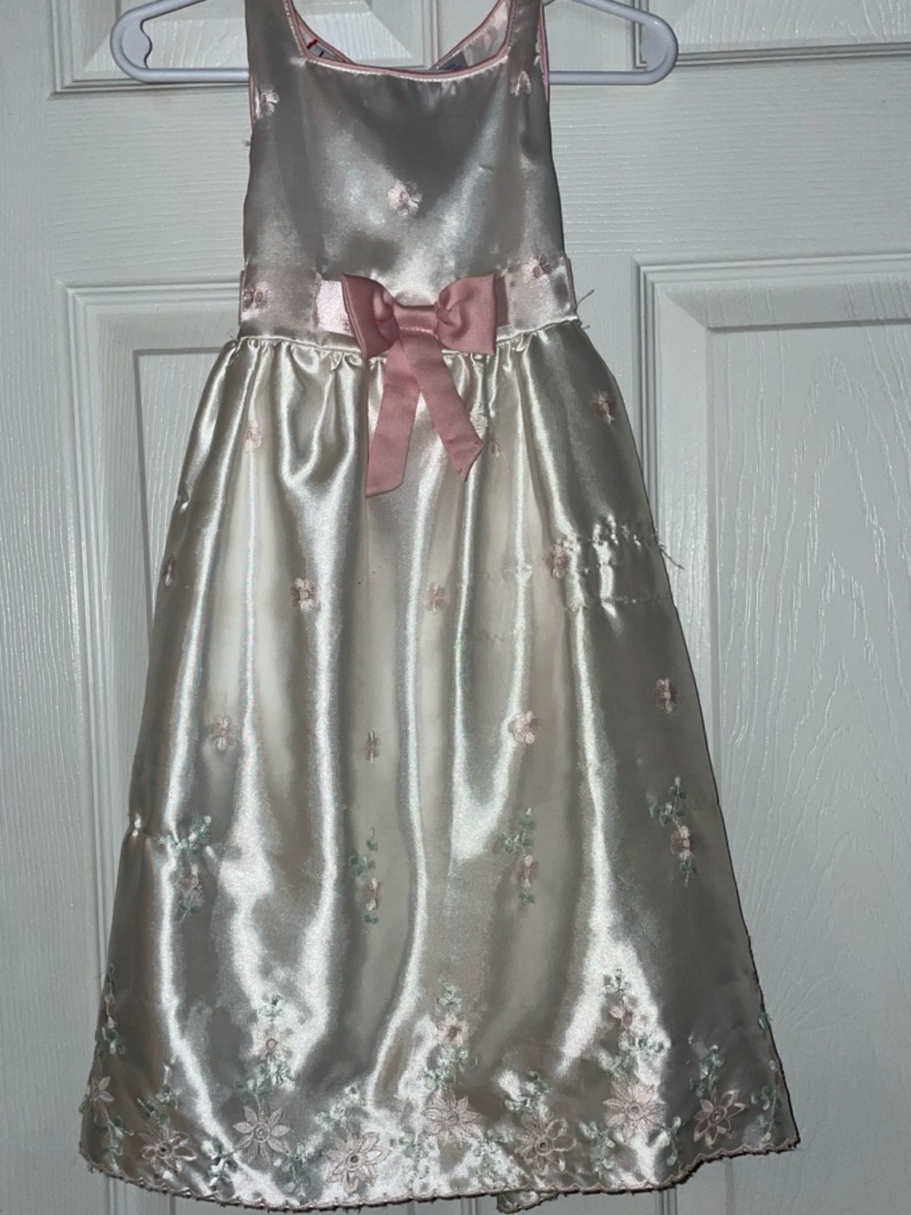 Gymboree Cream Satin Dress with Pink Bow Accent